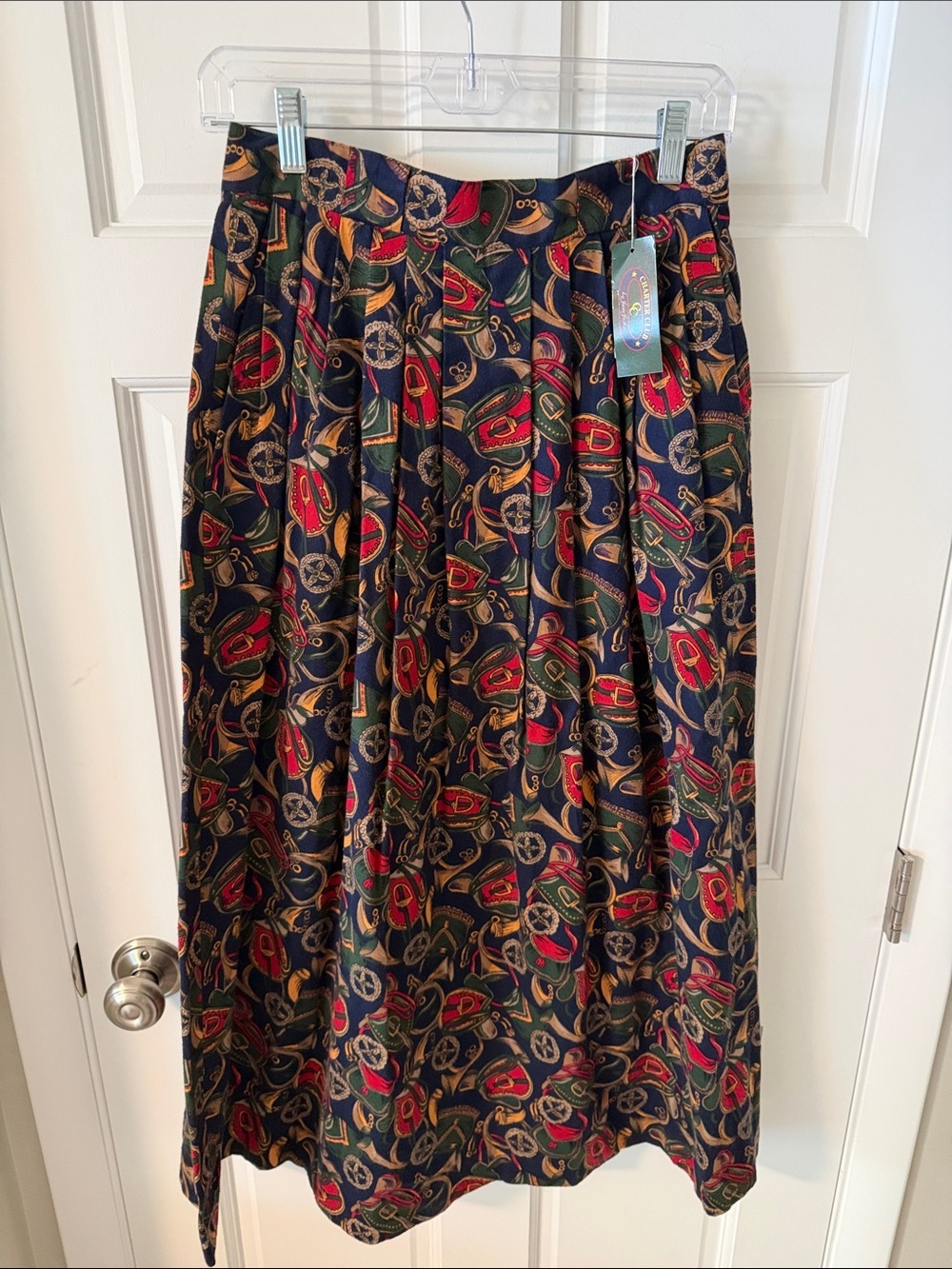 NWT VTG Charter Club Equestrian Crest Pleated Midi Skirt Cotton Flannel Size 10